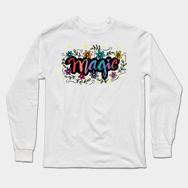 Magic hand lettering with floral. Long Sleeve T-Shirt by Handini _Atmodiwiryo